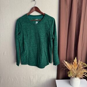 St. John’s Bay Active Fleece Top Size S Green V-Neck Long Sleeve Soft Polyester